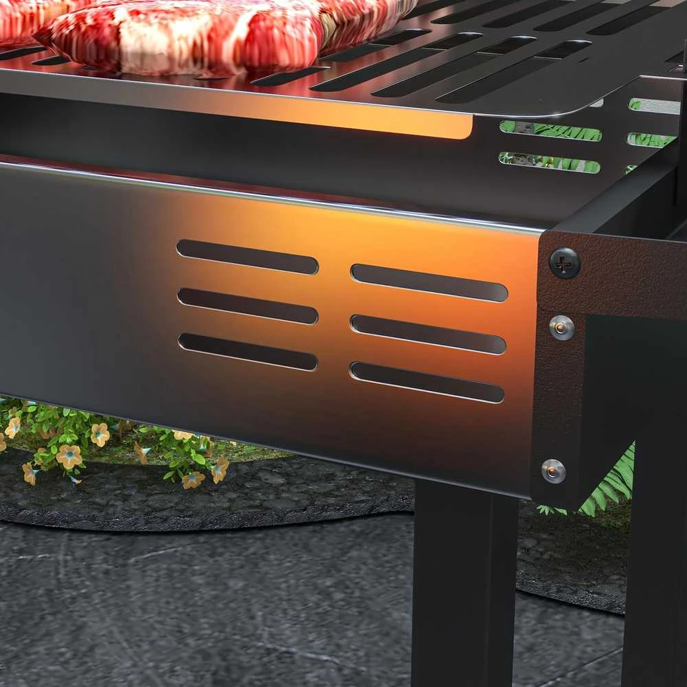 Outsunny anglies kepsninė, kempingo kepsninė su grotelėmis ir iešmo rinkiniu, sulankstoma, kempingui, sodui, BBQ, nerūdijantis plienas + metalas, juoda