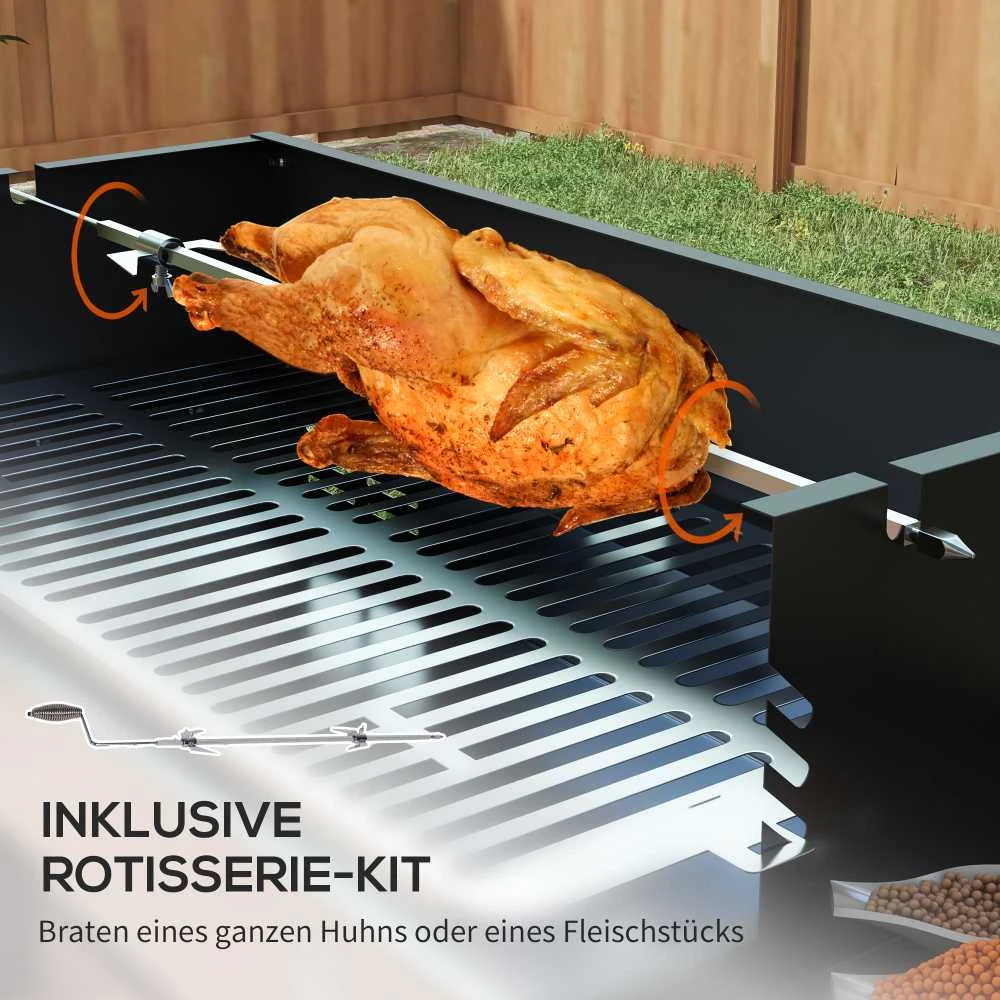 Outsunny anglies kepsninė, kempingo kepsninė su grotelėmis ir iešmo rinkiniu, sulankstoma, kempingui, sodui, BBQ, nerūdijantis plienas + metalas, juoda
