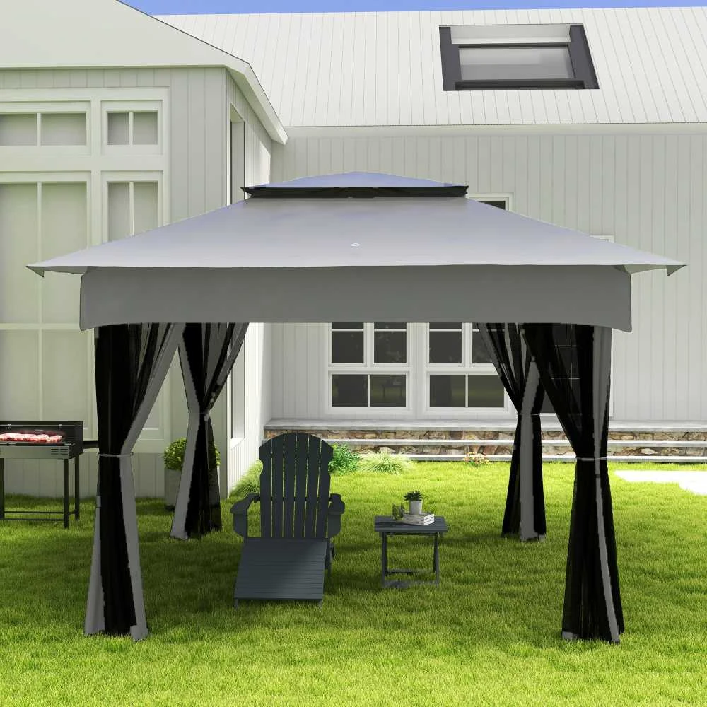 Outsunny anglies kepsninė, kempingo kepsninė su grotelėmis ir iešmo rinkiniu, sulankstoma, kempingui, sodui, BBQ, nerūdijantis plienas + metalas, juoda