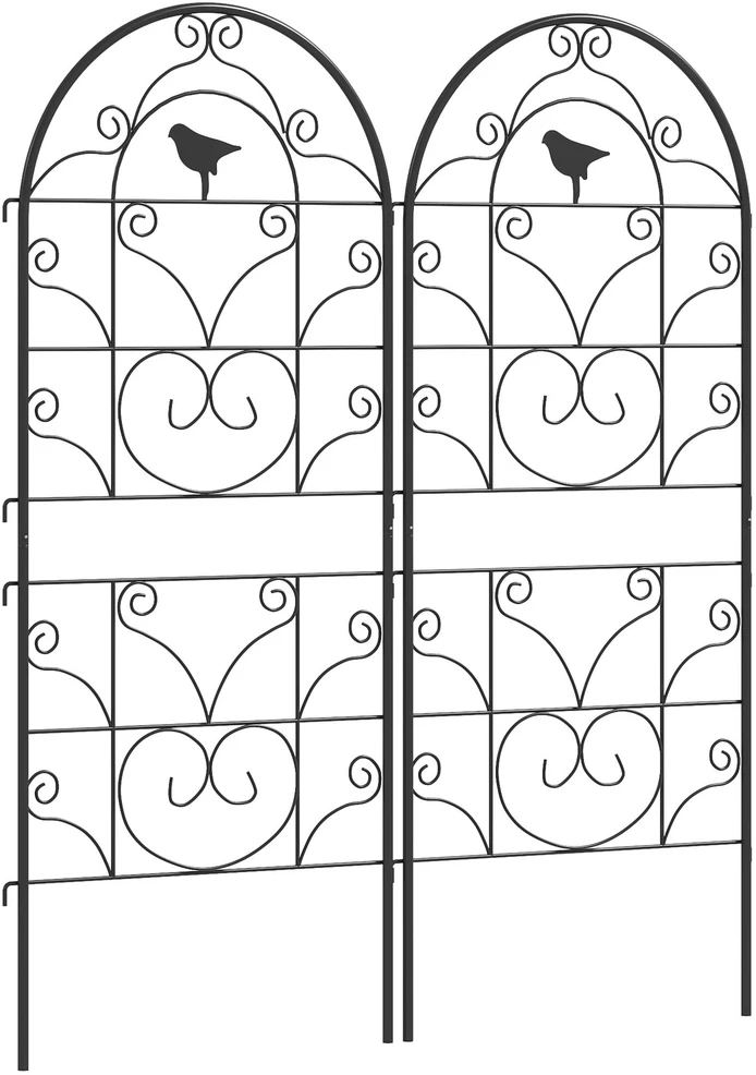„Outsunny“ metalinė atrama vijokliniams augalams, 2 vnt. rinkinys, įsmeigiama, nerūdijanti, su paukščių dizainu, 50x120 cm, tinka kambariniams augalams, pomidorams, gėlėms, juodos spalvos