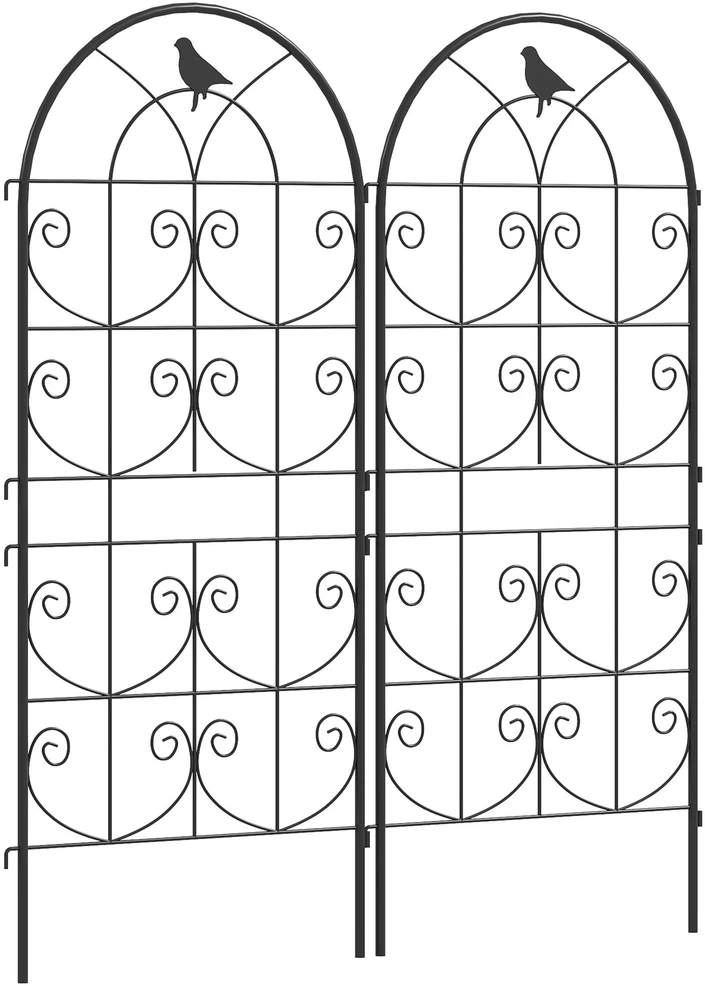 Outsunny metalinė grotelė vijokliniams augalams, 2 vnt. rinkinys, įsmeigiama, nerūdijanti, su paukščių motyvu, 50x120 cm, atrama pomidorams, gėlėms ir kambariniams augalams, juoda