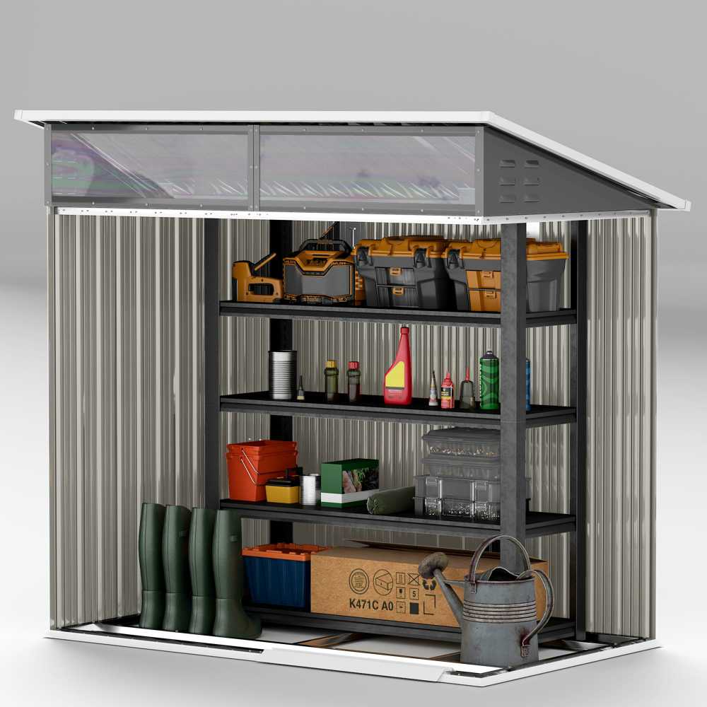 Outsunny metalinis sodo namelis 1,9m² 195x122x182cm, įrankių pašiūrė su pamatu, šlaitinis stogas, langai, stumdomos durys, tamsiai pilkas
