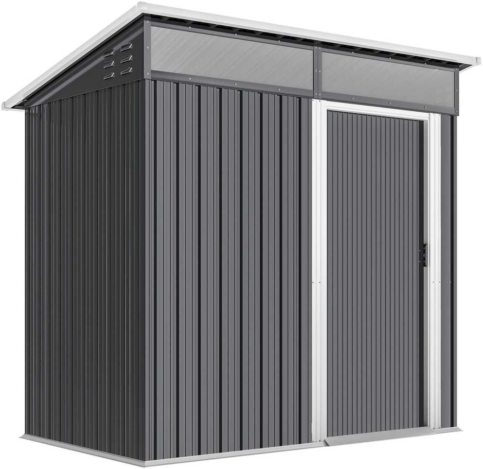 Outsunny metalinis sodo namelis 1,9m² 195x122x182cm, įrankių pašiūrė su pamatu, šlaitinis stogas, langai, stumdomos durys, tamsiai pilkas