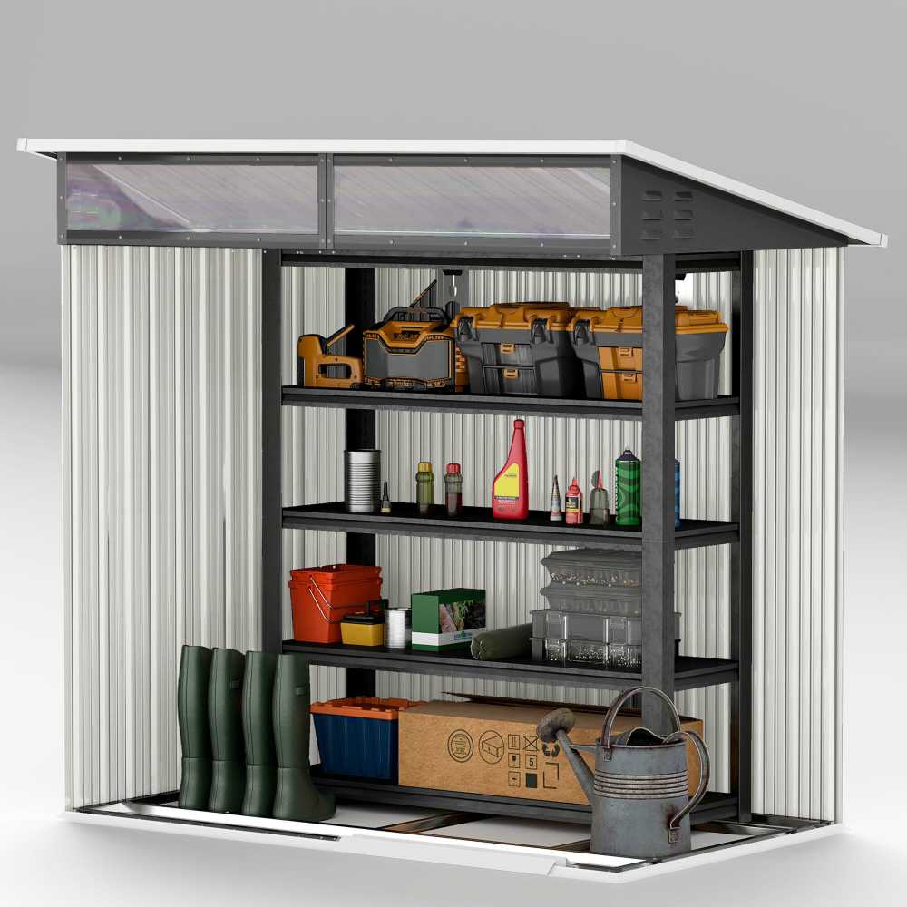 Outsunny metalinis sodo namelis 1,9m² 195x122x182cm, įrankių pašiūrė su pamatu, šlaitinis stogas, langai, stumdomos durys, tamsiai pilkas