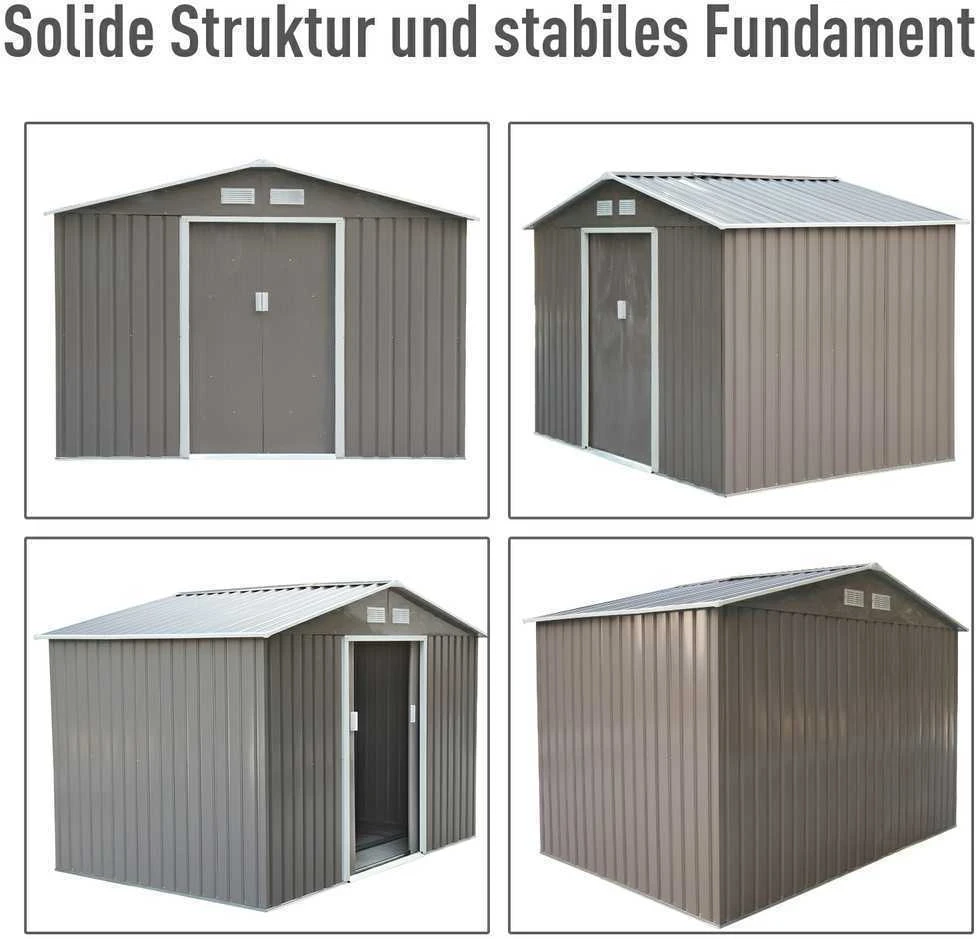 Outsunny metalinis sodo namelis su pamatu, įrankių pašiūrė, atsparus oro sąlygoms, pilkas, 277x195x192cm
