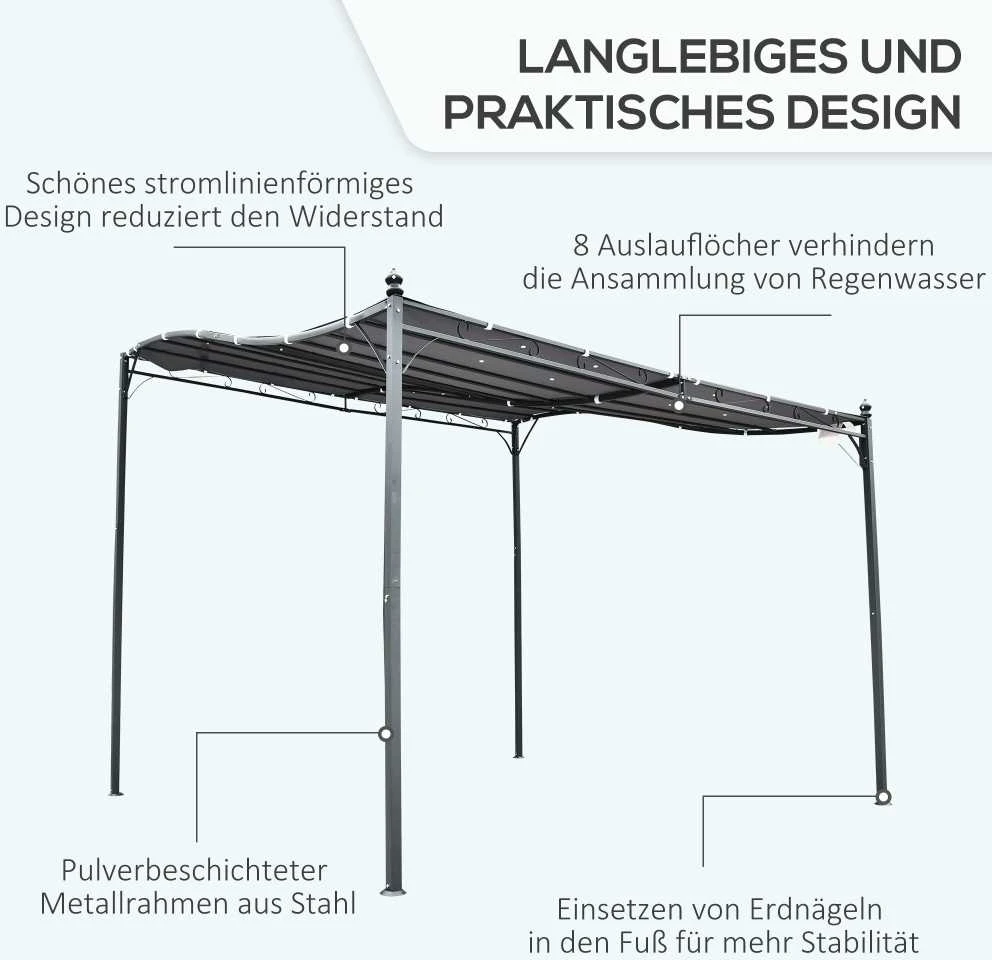 Outsunny sodo pergola, pavėsinė, stoginė, palapinė, metalinė, pilka, 297x297 cm