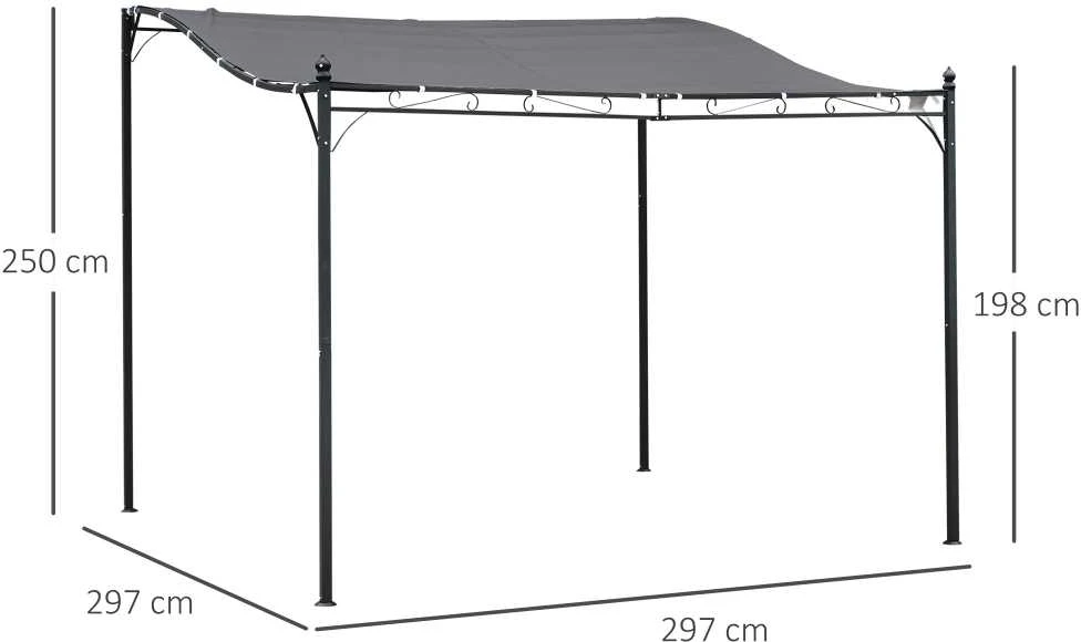 Outsunny sodo pergola, pavėsinė, stoginė, palapinė, metalinė, pilka, 297x297 cm