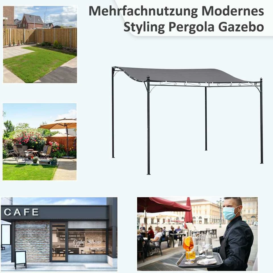 Outsunny sodo pergola, pavėsinė, stoginė, palapinė, metalinė, pilka, 297x297 cm