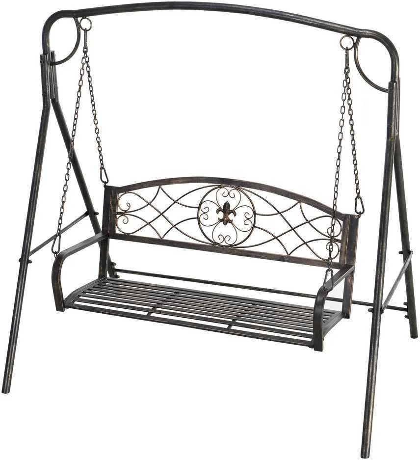 Outsunny sodo sūpynės 2 asmenims, Holivudo sūpynės, suoliukas-sūpynės, metalinės, bronzinės, 167 x 123 x 175 cm