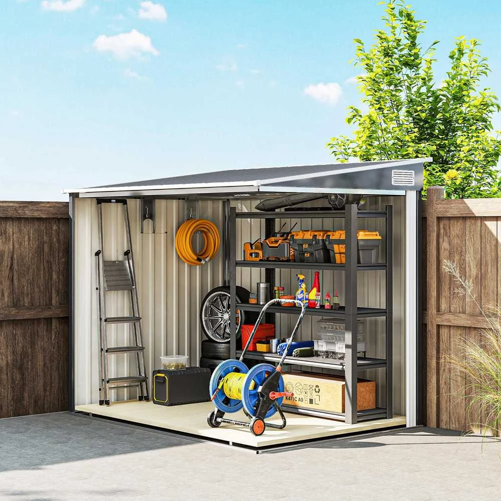 Outsunny metalinis sodo namelis 2,81 m², 154x206,5x181 cm, su vienšlaičiu stogu ir pamatu