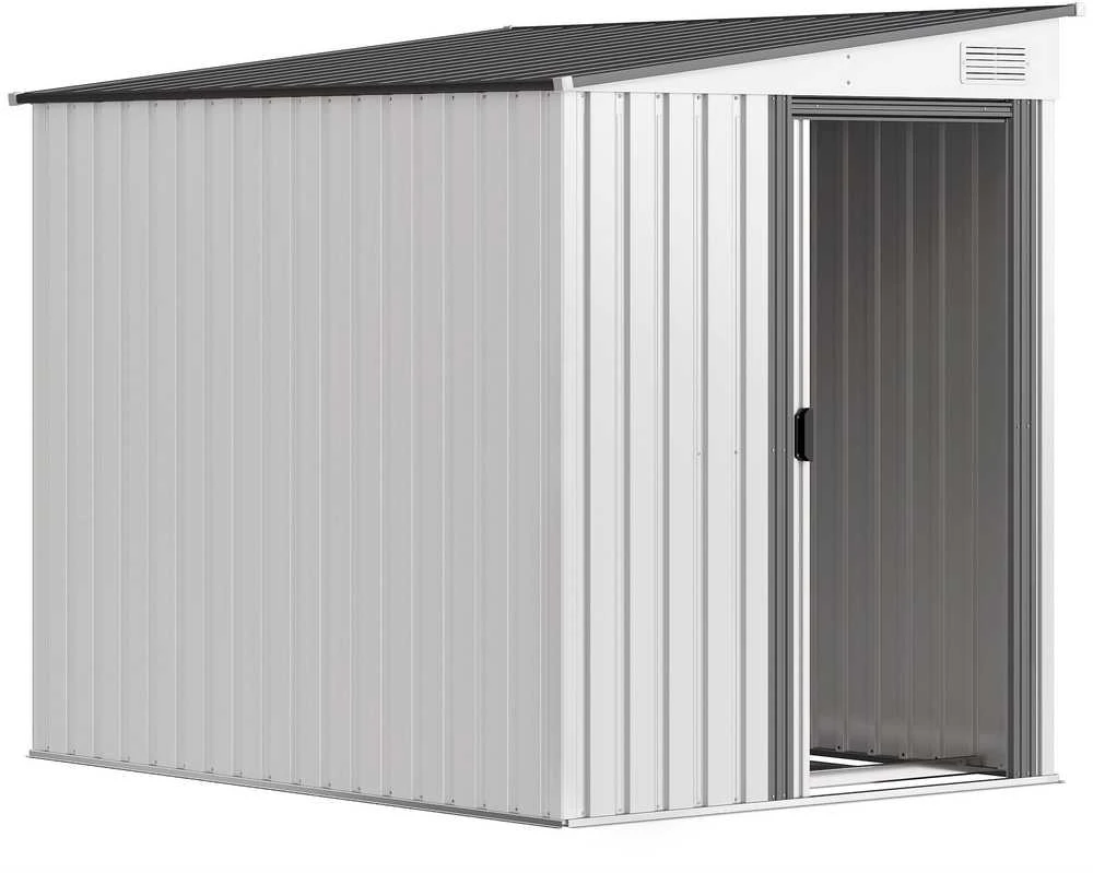 Outsunny metalinis sodo namelis 2,81 m² 154x206,5x181 cm įrankių namelis su vienšlaičiu stogu ir pamatu