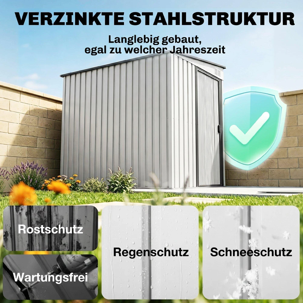 Outsunny metalinis sodo namelis 2,81 m² 154x206,5x181 cm įrankių namelis su vienšlaičiu stogu ir pamatu