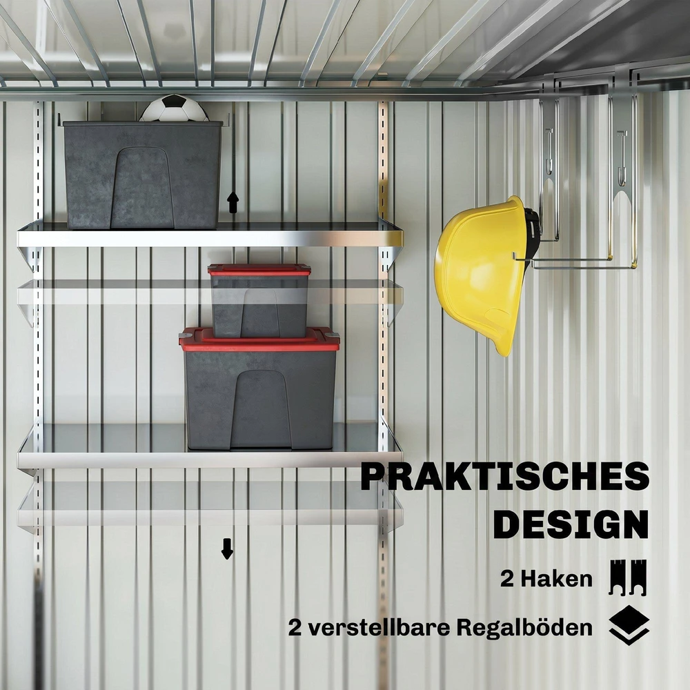 Outsunny metalinis sodo namelis 2,81 m² 154x206,5x181 cm įrankių namelis su vienšlaičiu stogu ir pamatu