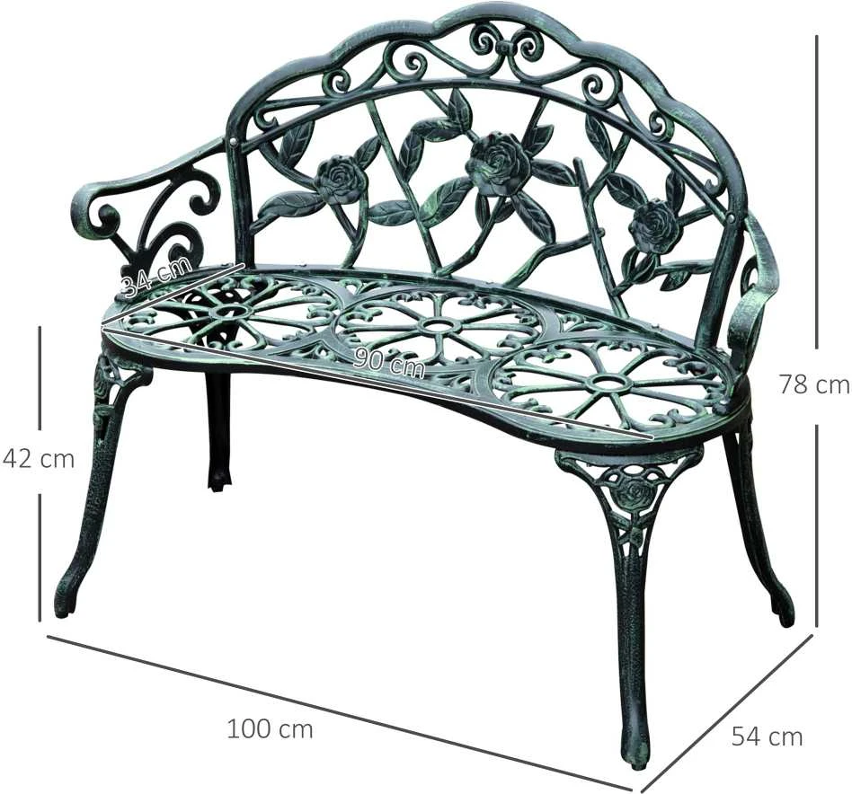„Outsunny“ sodo suoliukas, parko suoliukas, sėdimas suoliukas, lauko baldai, 2 vietų, metalinis, 100 x 54 x 78 cm