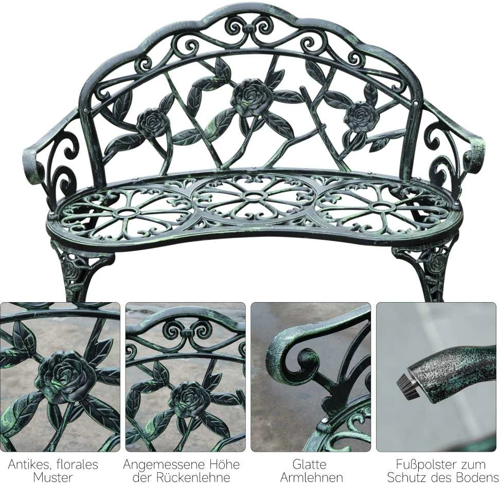 „Outsunny“ sodo suoliukas, parko suoliukas, sėdimas suoliukas, lauko baldai, 2 vietų, metalinis, 100 x 54 x 78 cm