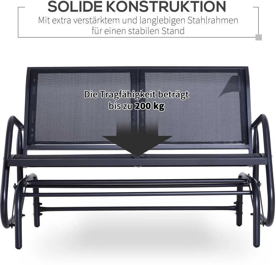 Outsunny 2 vietų sūpynės, sodo suoliukas, lauko suoliukas, parko suoliukas, metalinis, juodas, 120 x 70 x 88 cm