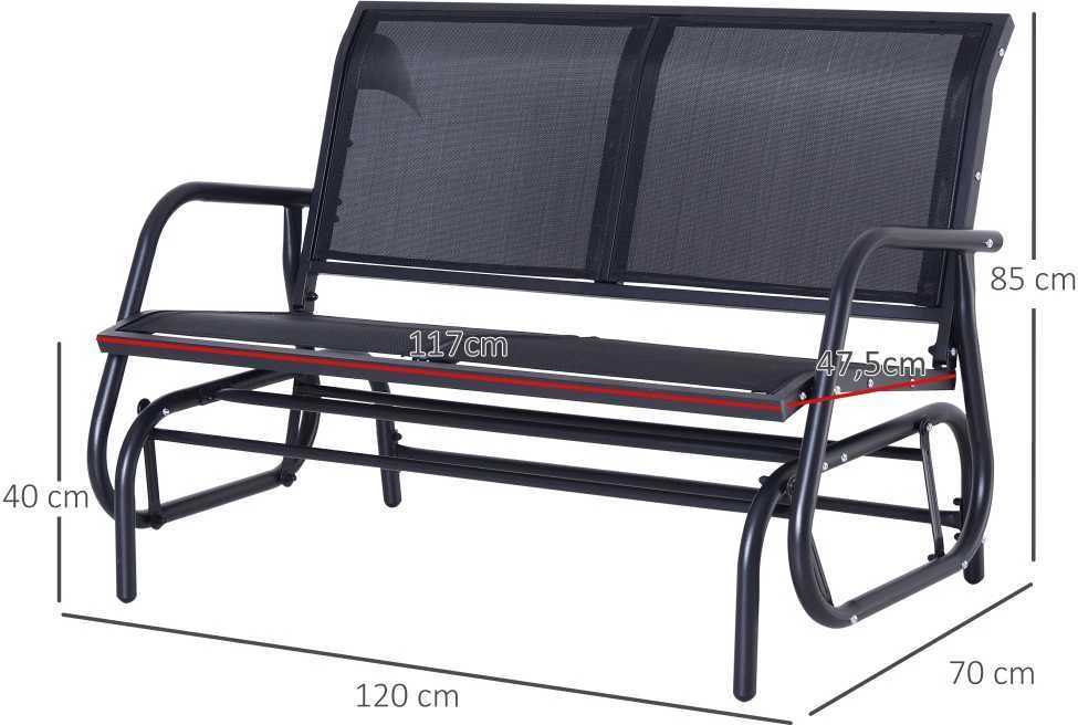Outsunny 2 vietų sūpynės, sodo suoliukas, lauko suoliukas, parko suoliukas, metalinis, juodas, 120 x 70 x 88 cm