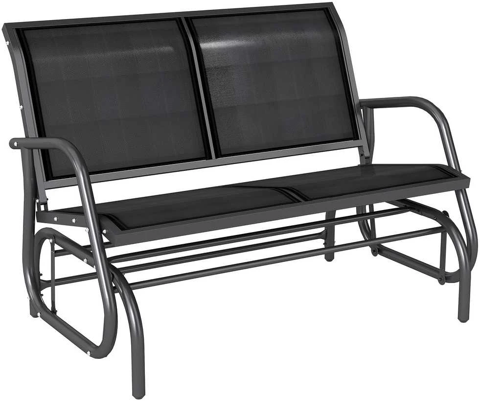 Outsunny 2 vietų sūpynės, sodo suoliukas, lauko suoliukas, parko suoliukas, metalinis, juodas, 120 x 70 x 88 cm