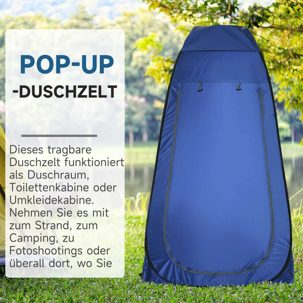 Outsunny Pop-up tualeto palapinė, mobili kempingo dušo ir persirengimo palapinė su vidine kišene, vandeniui atspari, tamsiai mėlyna, 120 x 120 x 190 cm