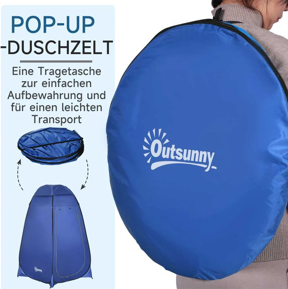 Outsunny Pop-up tualeto palapinė, mobili kempingo dušo ir persirengimo palapinė su vidine kišene, vandeniui atspari, tamsiai mėlyna, 120 x 120 x 190 cm