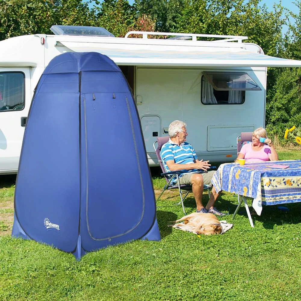 Outsunny Pop-up tualeto palapinė, mobili kempingo dušo ir persirengimo palapinė su vidine kišene, vandeniui atspari, tamsiai mėlyna, 120 x 120 x 190 cm