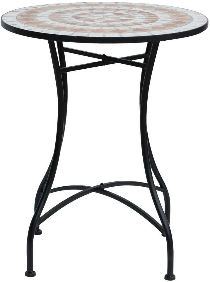 Outsunny sodo stalas, mozaikinis staliukas, balkono staliukas, šoninis staliukas, apvalus plieno ir keraminis staliukas, oranžinis ir baltas, Ø60 x A71 cm