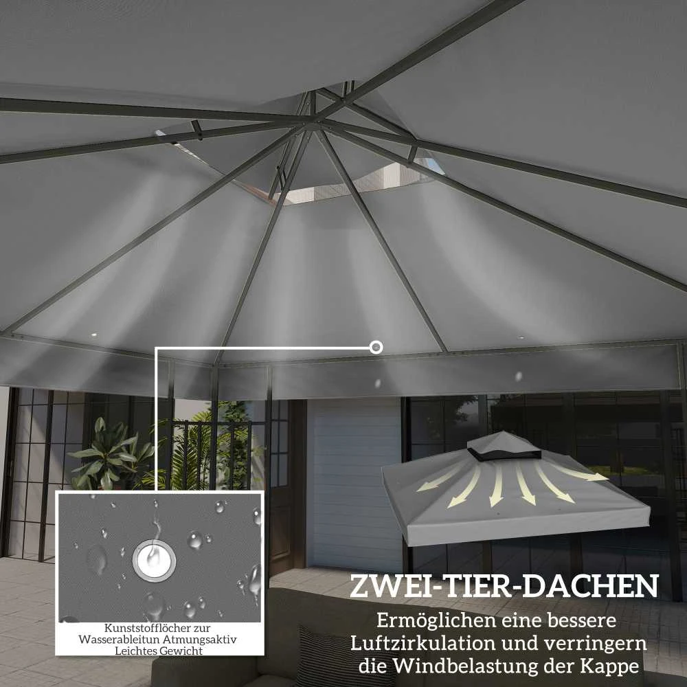 Atsarginis stogas Outsunny pavėsinei 3 x 3 m, vandeniui atsparus pavėsinės stogas, dvigubas atsarginis uždangalas sodo pavėsinei, atsarginės dalys iš Oksfordo audinio, 370 g/m², tamsiai pilkas