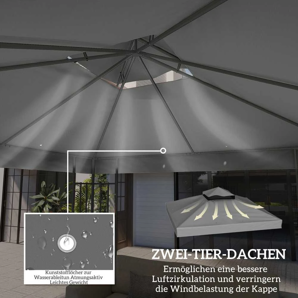 Atsarginis stogas Outsunny pavėsinei 3 x 3 m, vandeniui atsparus pavėsinės stogas, dvigubas atsarginis uždangalas sodo pavėsinei, atsarginės dalys iš Oksfordo audinio, 370 g/m², tamsiai pilkas