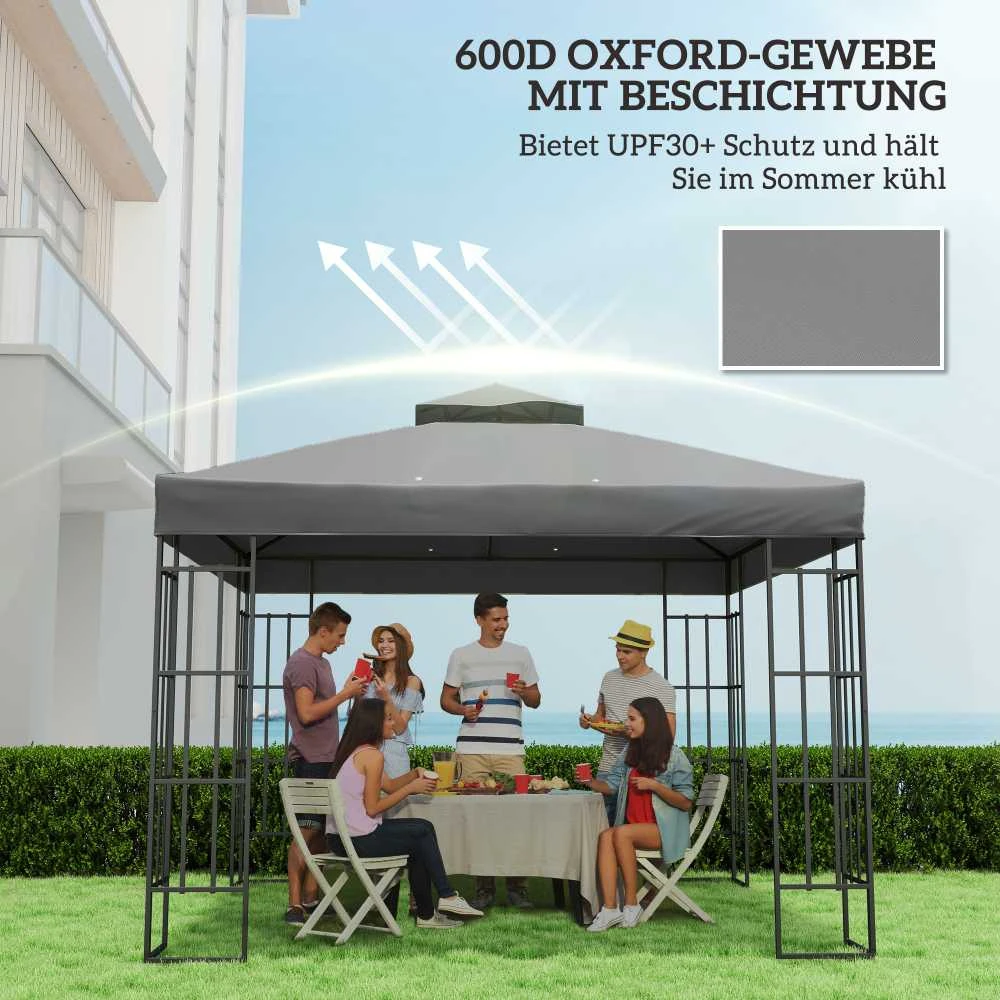 Atsarginis stogas Outsunny pavėsinei 3 x 3 m, vandeniui atsparus pavėsinės stogas, dvigubas atsarginis uždangalas sodo pavėsinei, atsarginės dalys iš Oksfordo audinio, 370 g/m², tamsiai pilkas