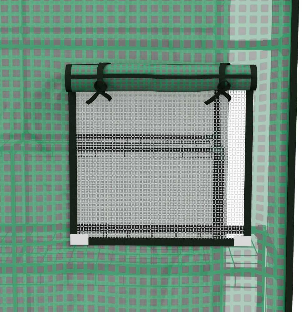 Outsunny pakaitinė šiltnamio plėvelė su UV apsauga, šoniniais langais, susukamos durys, atsarginis dangtis, PE plėvelė pomidorų šiltnamiui, žalia, 140 x 143 x 190 cm