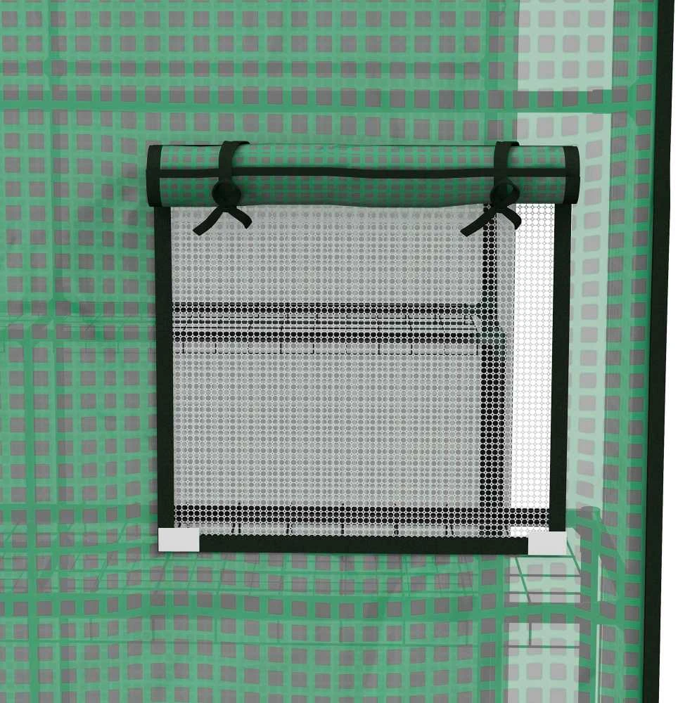 Outsunny pakaitinė šiltnamio plėvelė su UV apsauga, šoniniais langais, susukamos durys, atsarginis dangtis, PE plėvelė pomidorų šiltnamiui, žalia, 140 x 143 x 190 cm