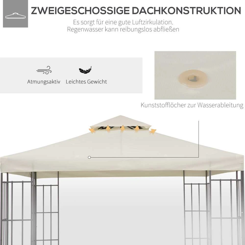 Outsunny atsarginis stogas, paviljono stogas metaliniam paviljonui, sodo paviljono stogas, 3x3m, kreminės baltos spalvos, poliesteris