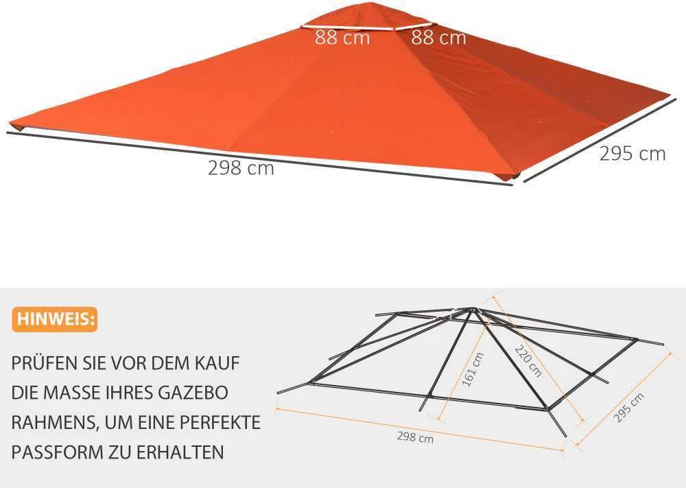 Outsunny atsarginis stogas pavėsinei, apsauga nuo saulės, poliesterio danga, oranžinė, 2,98 x 2,95 m