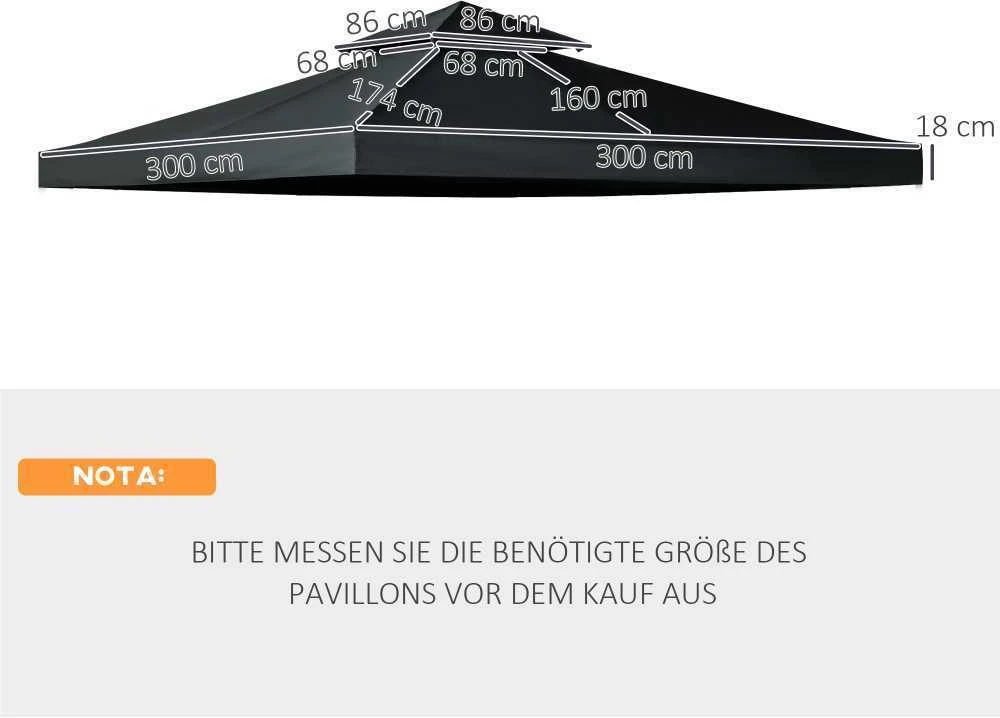 „Outsunny“ atsarginis stogas pavėsinėms, skirtas metalinėms sodo pavėsinėms, vakarėlių palapinėms, poliesteris, 3x3 m, anglies pilka