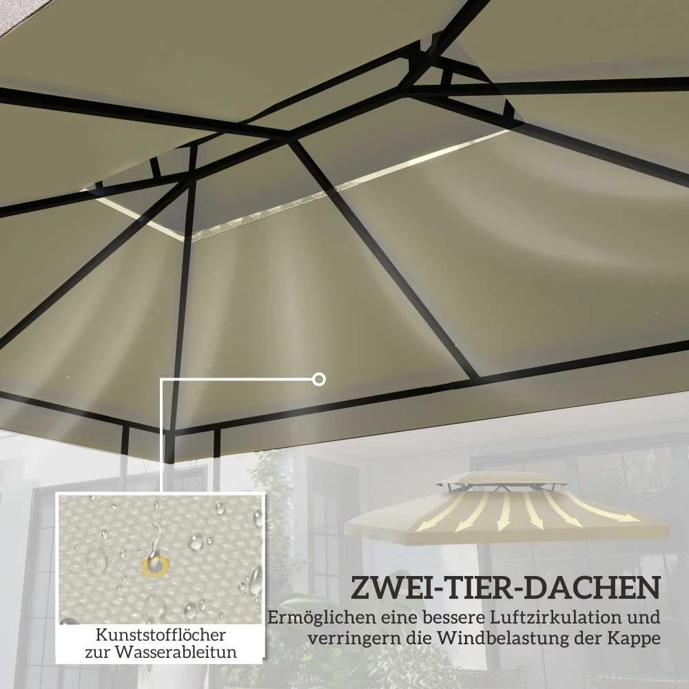 Outsunny atsarginis stogas paviljono stogas metaliniam paviljonui sodo paviljonui su nutekėjimo anga vakarėlių palapinė sodo palapinė poliesteris 4x3m kreminė balta