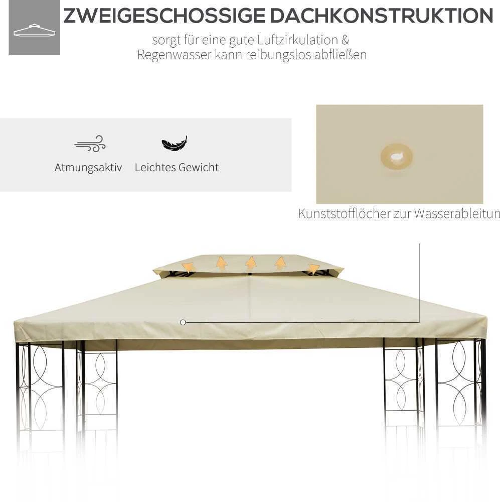 Outsunny atsarginis stogas paviljono stogas metaliniam paviljonui sodo paviljonui su nutekėjimo anga vakarėlių palapinė sodo palapinė poliesteris 4x3m kreminė balta