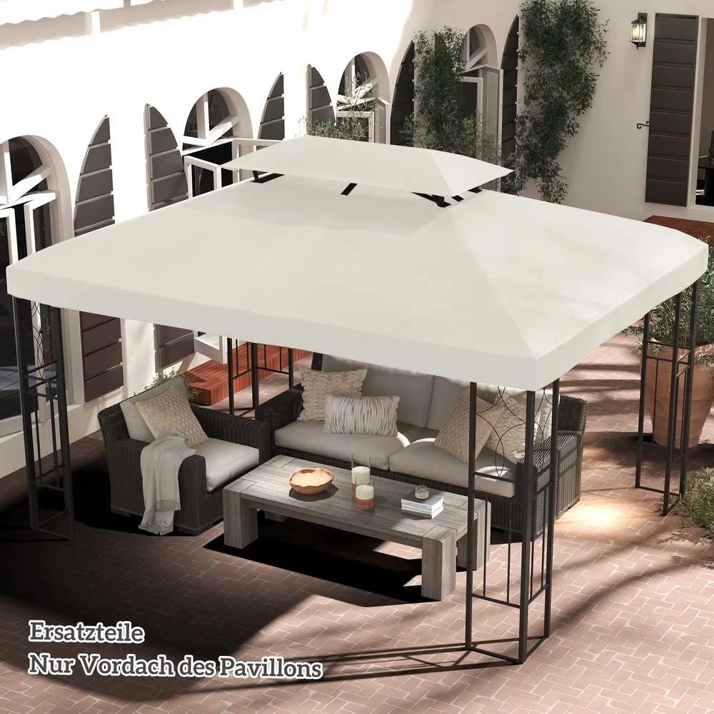 Outsunny atsarginis stogas paviljono stogas metaliniam paviljonui sodo paviljonui su nutekėjimo anga vakarėlių palapinė sodo palapinė poliesteris 4x3m kreminė balta