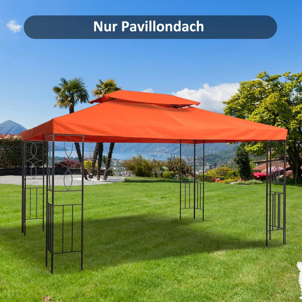 „Outsunny“ atsarginis stogas pavėsinėms, metalinėms pavėsinėms, sodo pavėsinėms, vakarėlių palapinėms, sodo palapinėms, poliesteris, 3x4 m, rūdžių raudona spalva