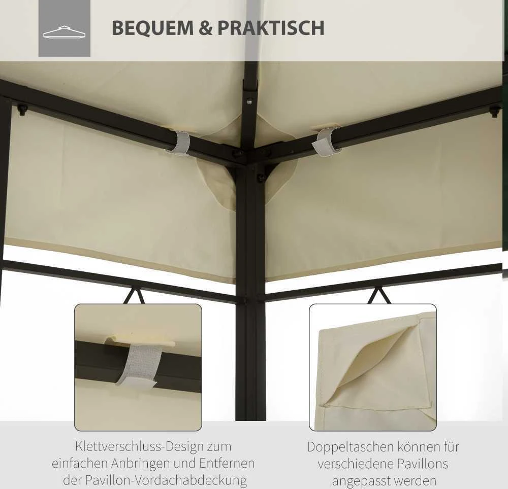 Outsunny atsarginis stogas paviljono stogas metaliniam paviljonui sodo paviljonui su nutekėjimo anga vakarėlių palapinė sodo palapinė poliesteris 4x3m kreminė balta