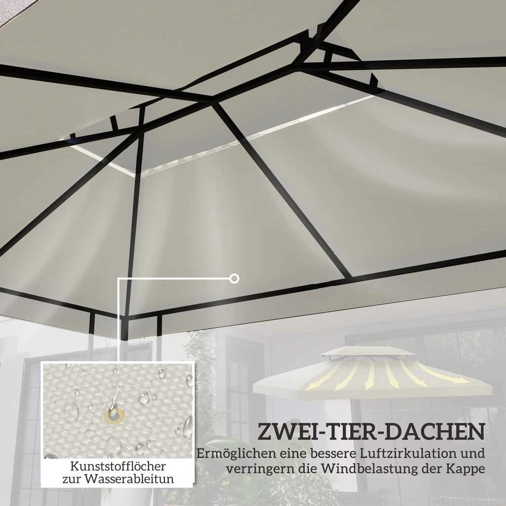 Outsunny atsarginis stogas paviljono stogas metaliniam paviljonui sodo paviljonui su nutekėjimo anga vakarėlių palapinė sodo palapinė poliesteris 4x3m kreminė balta