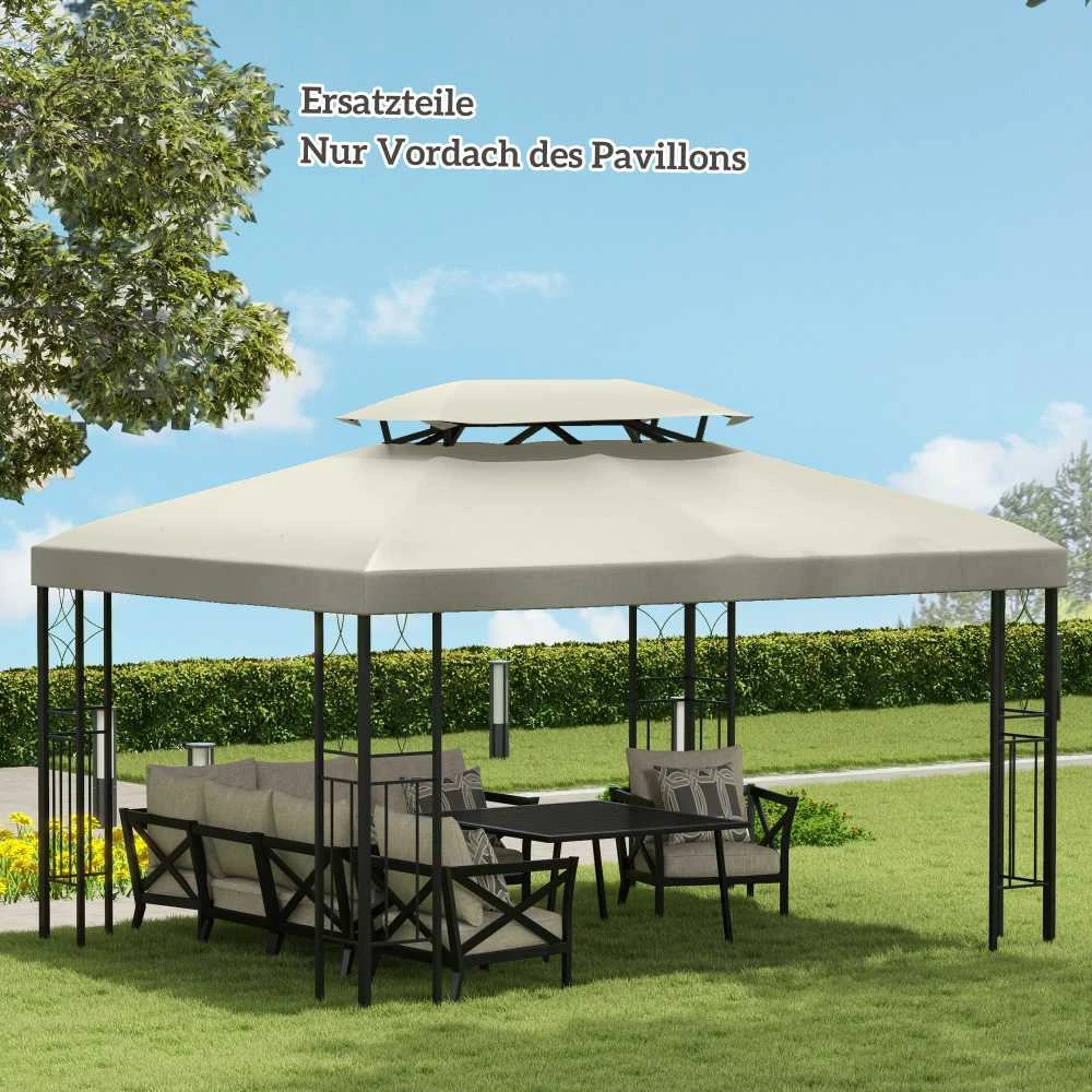 Outsunny atsarginis stogas paviljono stogas metaliniam paviljonui sodo paviljonui su nutekėjimo anga vakarėlių palapinė sodo palapinė poliesteris 4x3m kreminė balta