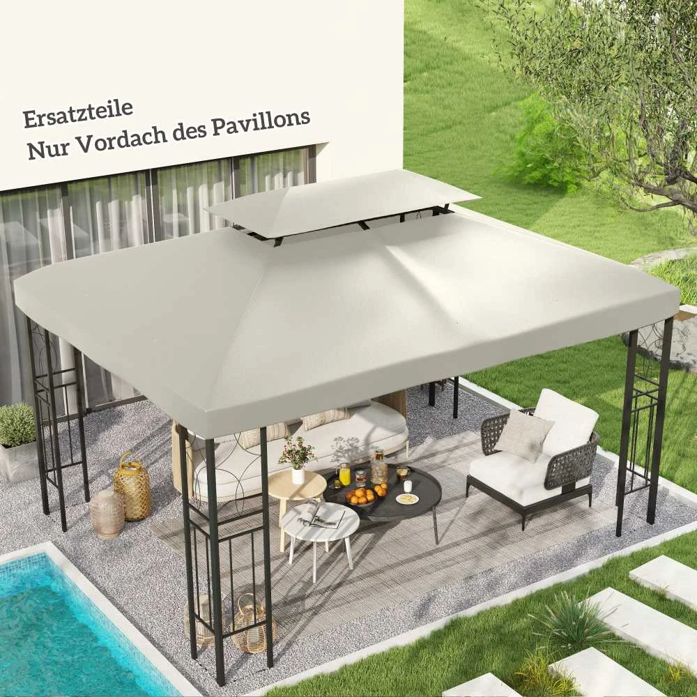 Outsunny atsarginis stogas paviljono stogas metaliniam paviljonui sodo paviljonui su nutekėjimo anga vakarėlių palapinė sodo palapinė poliesteris 4x3m kreminė balta