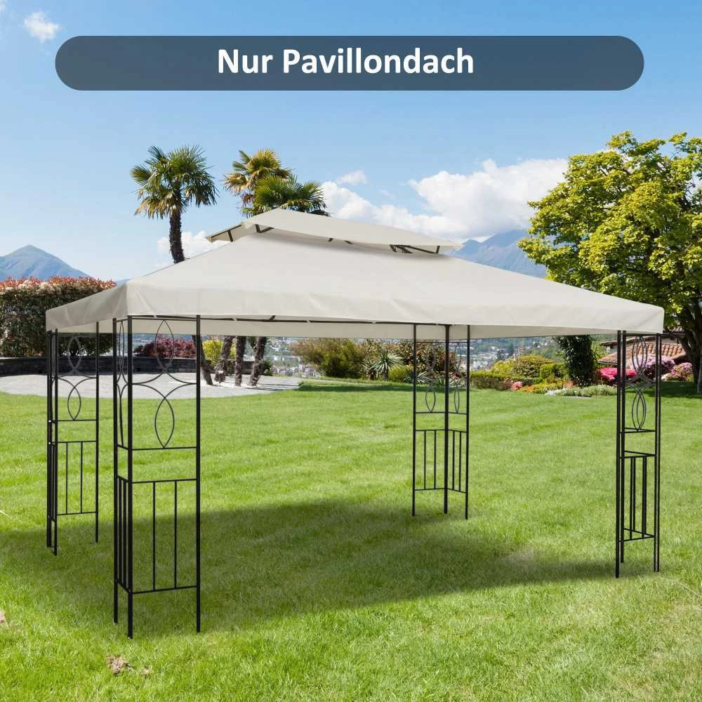 Outsunny atsarginis stogas paviljono stogas metaliniam paviljonui sodo paviljonui su nutekėjimo anga vakarėlių palapinė sodo palapinė poliesteris 4x3m kreminė balta