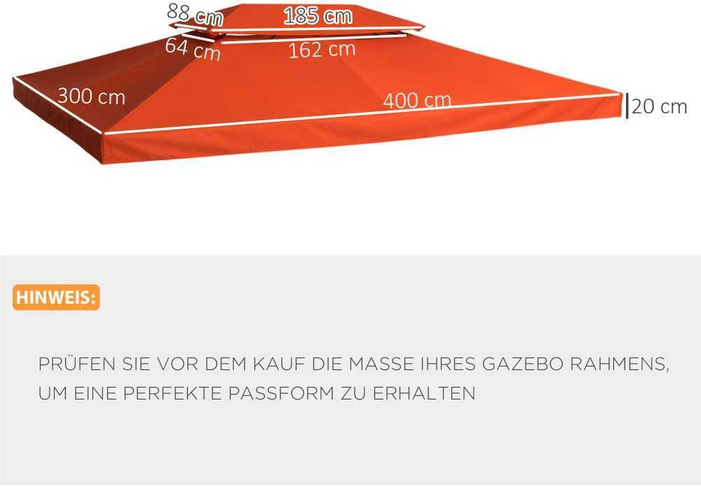 „Outsunny“ atsarginis stogas pavėsinėms, metalinėms pavėsinėms, sodo pavėsinėms, vakarėlių palapinėms, sodo palapinėms, poliesteris, 3x4 m, rūdžių raudona spalva