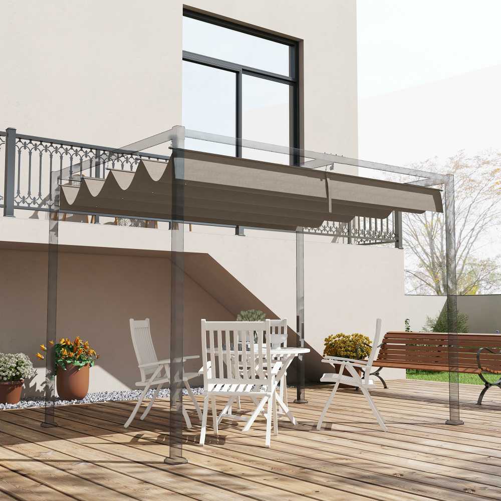 "Outsunny" pakaitinis stogas 2,85 x 2 m pavėsinei, vandeniui atsparus ištraukiamas stogelis su lietaus nutekėjimo angomis, apsauga nuo UV spindulių 30+, žiemai atsparus pavėsis sode, balkone, terasoje, kavinėje