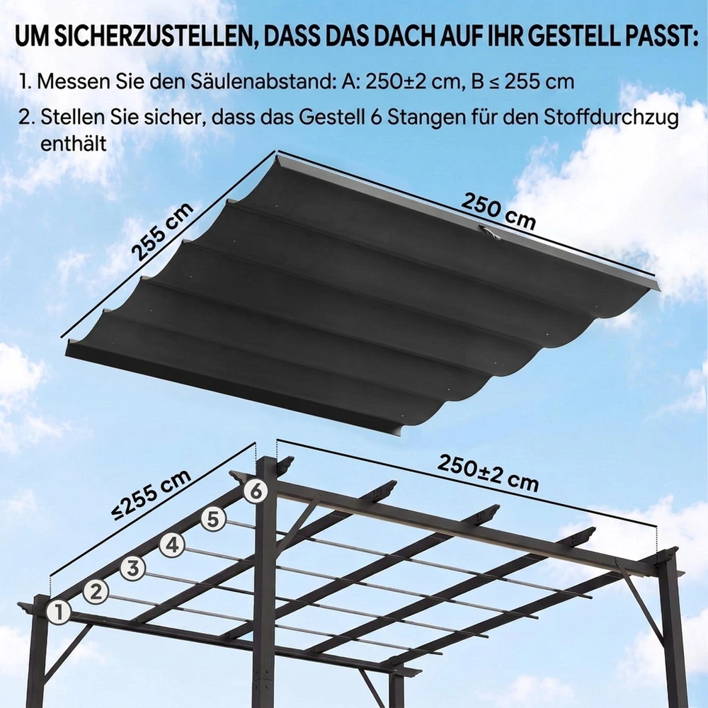 „Outsunny“ pakaitinis stogas pavėsinei, 2,5 x 2,55 m, stogelis nuo saulės su drenažo angomis, sodui, terasai, tamsiai pilkas