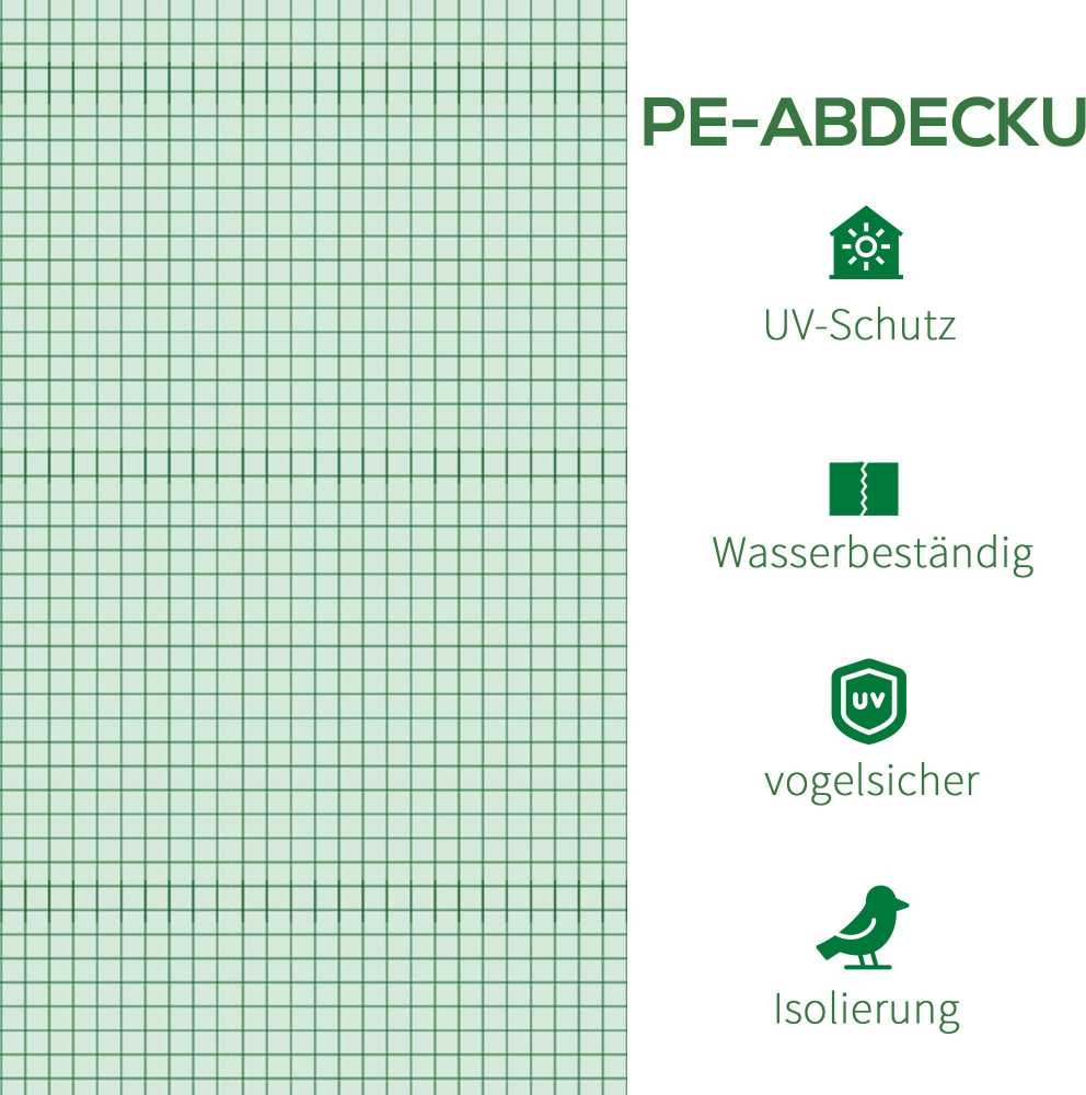 Outsunny atsarginė plėvelė sodo šiltnamiui tuneliui 9 m², plėvelės matmenys 3I x 3P x 2A m PE atspari UV spinduliams vandeniui nelaidi 6 langai + susukamos durys su užtrauktuku žalia