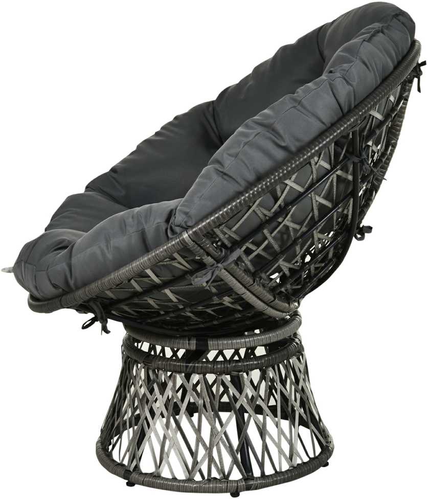 Lauko baldų komplektas "Outsunny" papasano fotelis Pintas fotelis fotelis su pagalvėle 360 laipsnių rotango pilkos spalvos W87 x D97 x H86 cm
