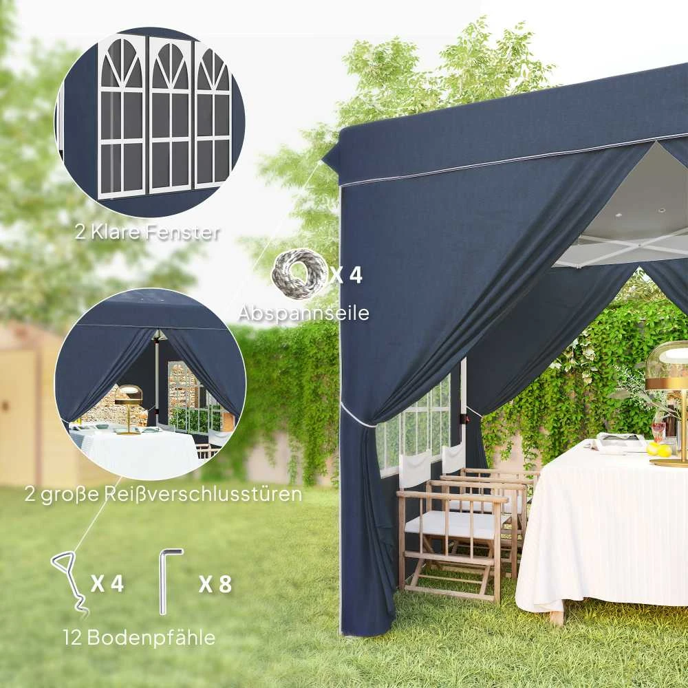 Outsunny pavėsinė 2,5x2,5m, vandeniui atspari, stabili, tinkama žiemai, išskleidžiama (pop-up), su UV 50+ apsauga, sulankstoma palapinė vakarėliams, sodo palapinė su 4 šoninėmis sienelėmis ir krepšiu, tamsiai mėlyna