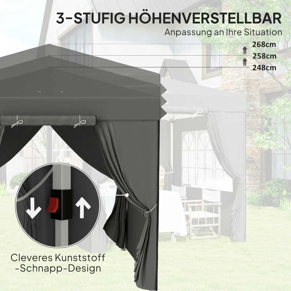 Outsunny sulankstoma pavėsinė 2,5x2,5 m, vandeniui atspari, stabili, tinkama žiemai, pop-up tipo, su 50+ UV apsauga, vakarėlių palapinė su 4 šoninėmis sienelėmis ir krepšiu, tamsiai pilka